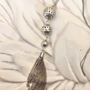 Tassel Necklace - Long Silver Tone Tassel Necklace